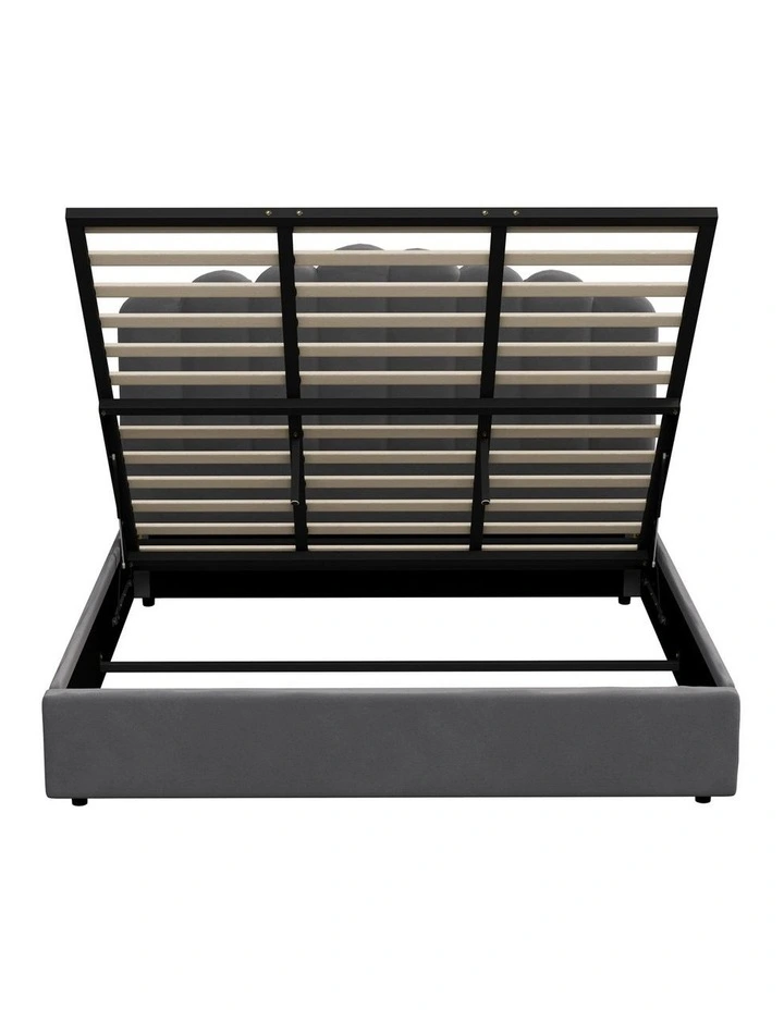 Oikiture Bed Frame King Size Gas Lift Bed Base With Storage Velvet KLON image 2