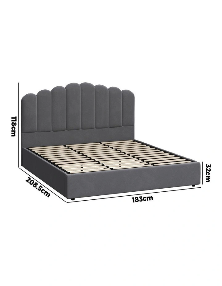 Oikiture Bed Frame King Size Gas Lift Bed Base With Storage Velvet KLON image 3