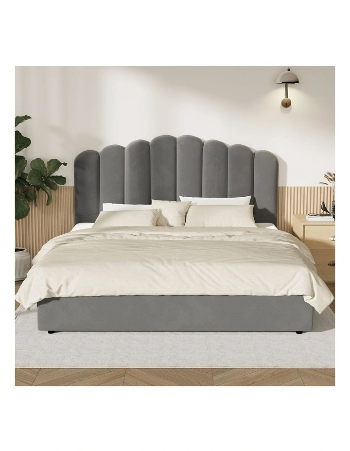 Oikiture Bed Frame King Size Gas Lift Bed Base With Storage Velvet KLON image 6