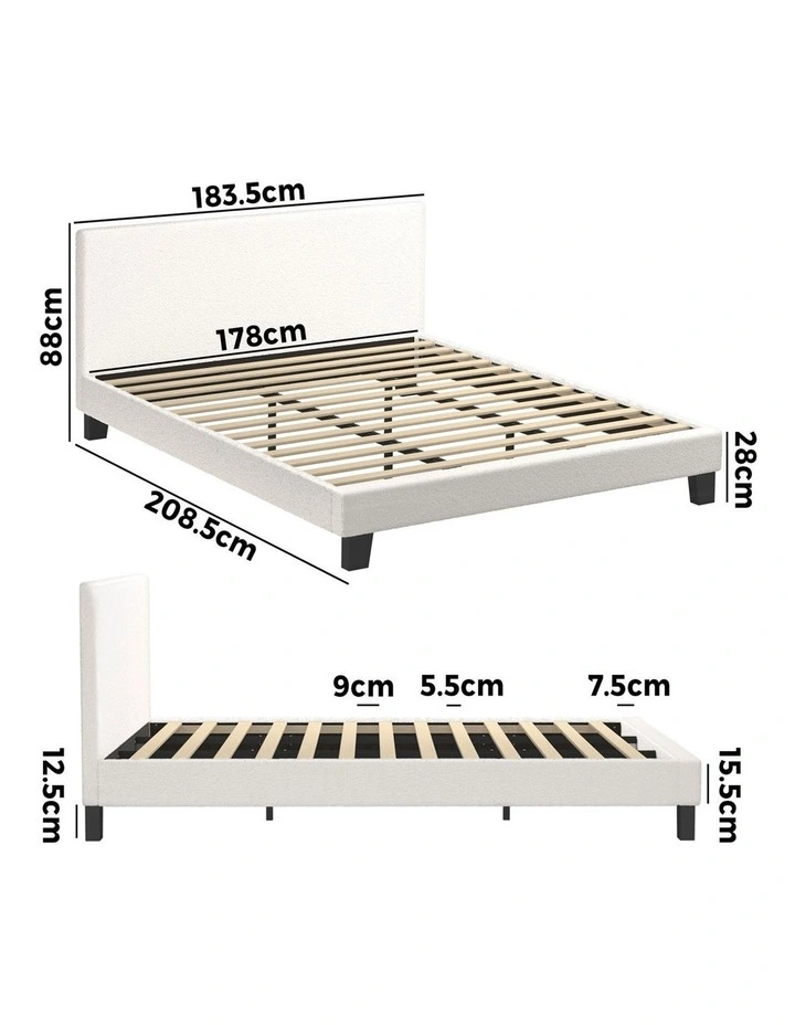 Oikiture Bed Frame King Size Boucle Beds Wooden Slats image 3