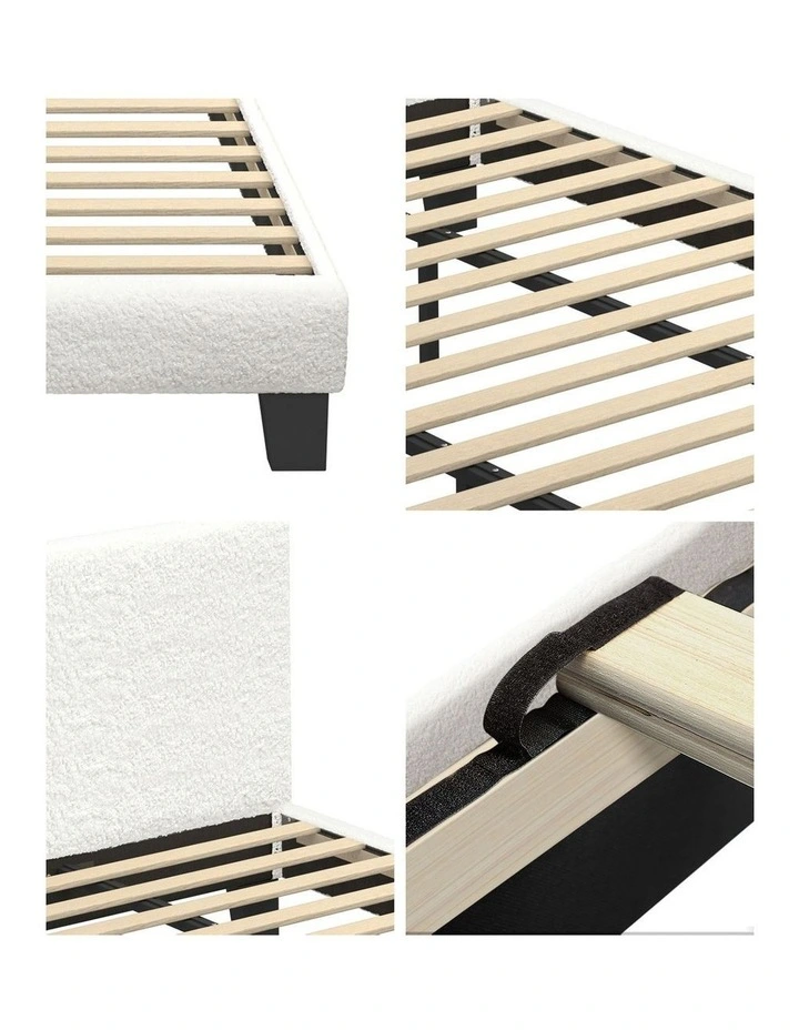 Oikiture Bed Frame King Size Boucle Beds Wooden Slats image 7