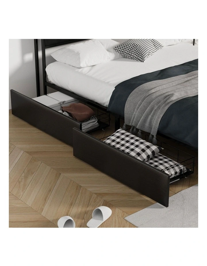 Oikiture 4x Trundle Drawers for Bed Frame Base Storage with Wheels Metal Black image 4