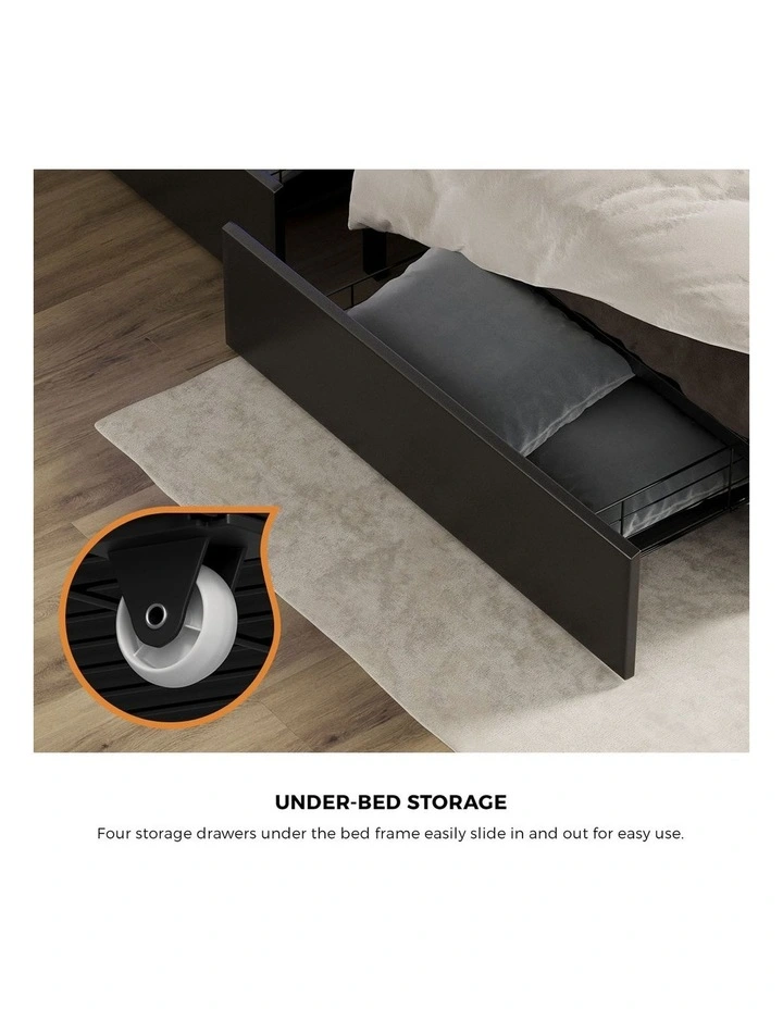 Oikiture 4x Trundle Drawers for Bed Frame Base Storage with Wheels Metal Black image 5