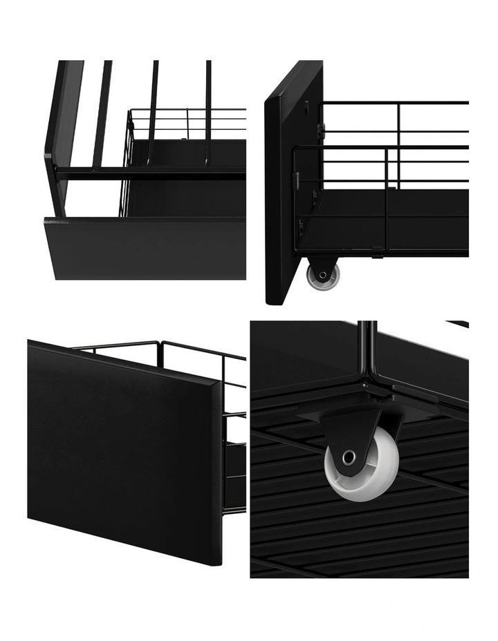 Oikiture 4x Trundle Drawers for Bed Frame Base Storage with Wheels Metal Black image 6