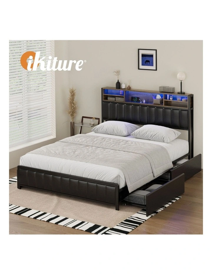 Oikiture 4x Trundle Drawers for Bed Frame Base Storage with Wheels Metal Black image 7