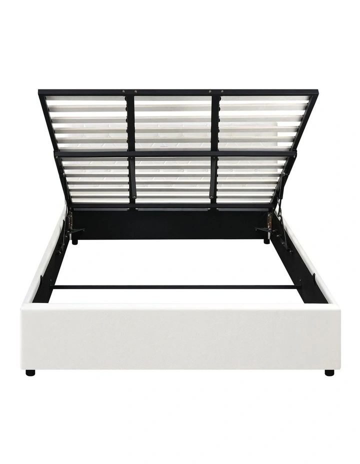 Oikiture Bed Frame King Size Gas Lift Storage Base White Leather COTI image 2