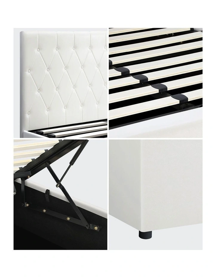 Oikiture Bed Frame King Size Gas Lift Storage Base White Leather COTI image 7