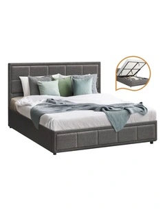 Oikiture Bed Frame Queen Size Gas Lift Storage Base Fabric Grey