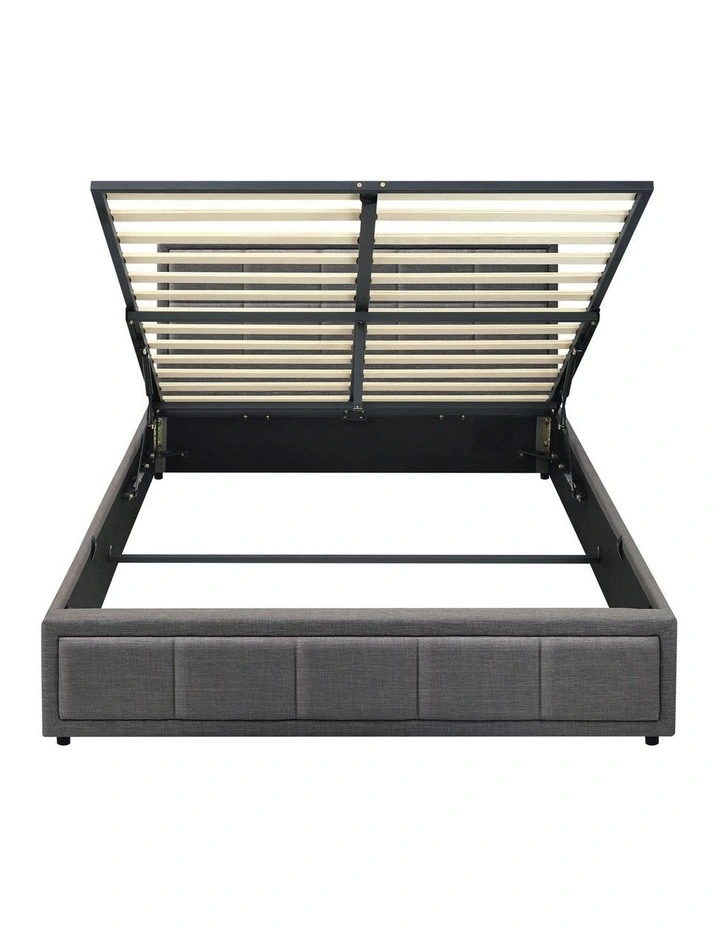 Oikiture Bed Frame Queen Size Gas Lift Storage Base Fabric Grey image 2