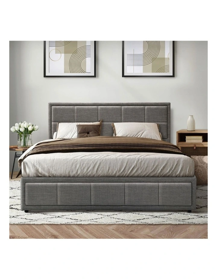 Oikiture Bed Frame Queen Size Gas Lift Storage Base Fabric Grey image 6
