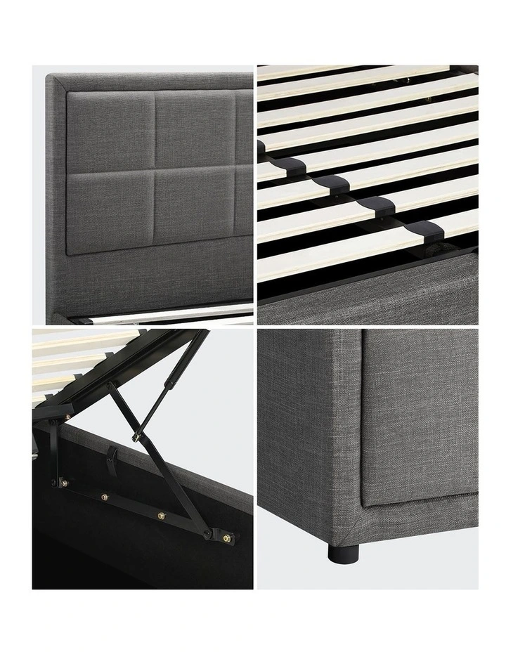Oikiture Bed Frame Queen Size Gas Lift Storage Base Fabric Grey image 7