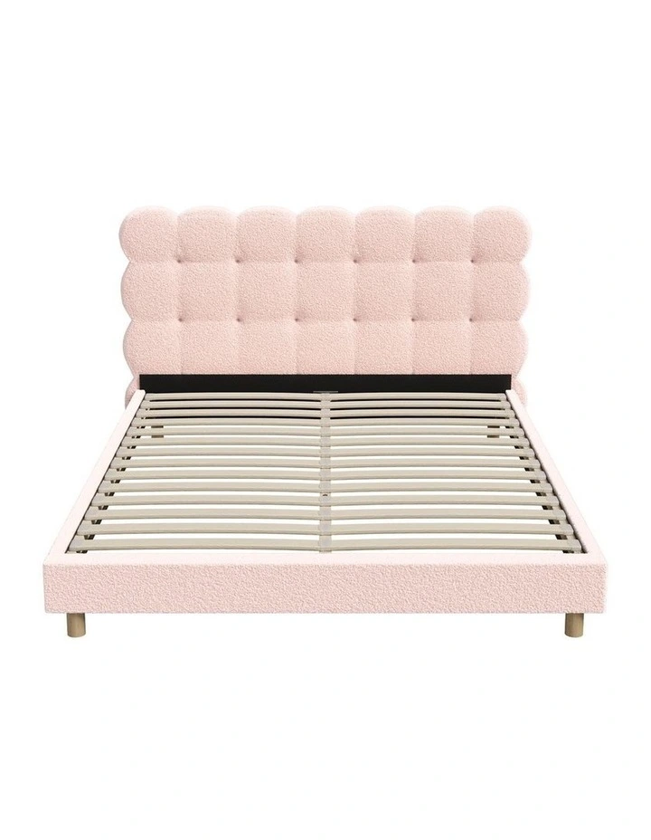 Oikiture Bed Frame Queen Size Tufted Bedhead Boucle Fabric Pink image 2