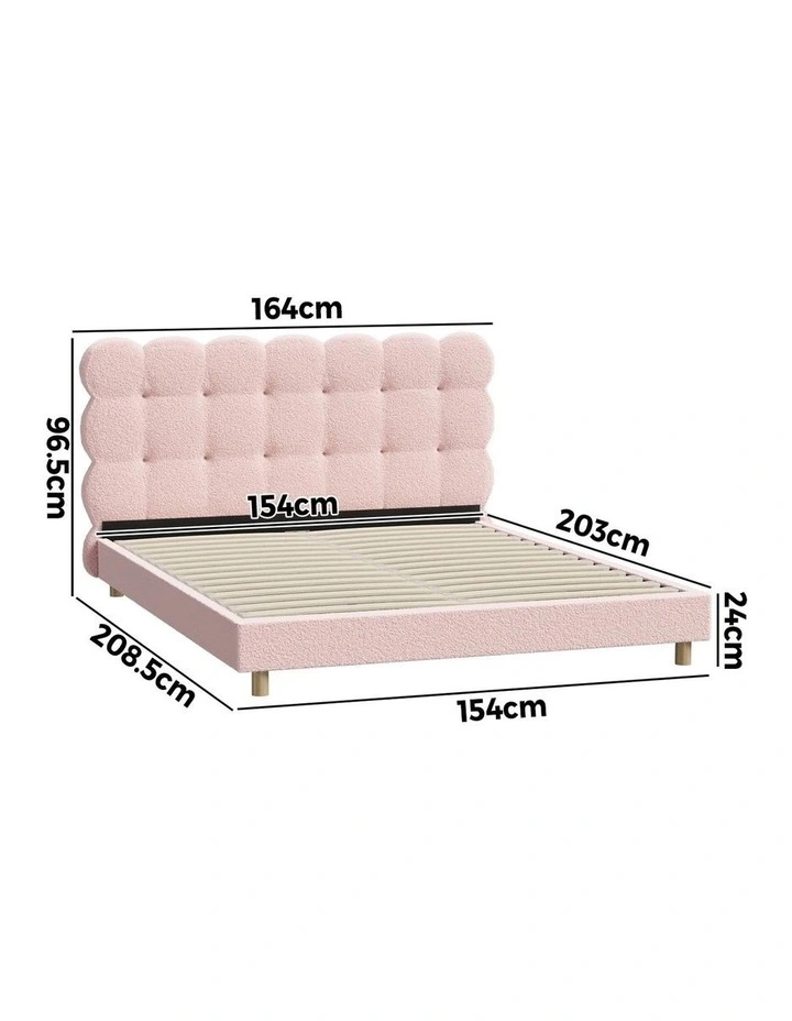 Oikiture Bed Frame Queen Size Tufted Bedhead Boucle Fabric Pink image 3