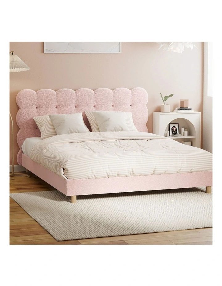Oikiture Bed Frame Queen Size Tufted Bedhead Boucle Fabric Pink image 4