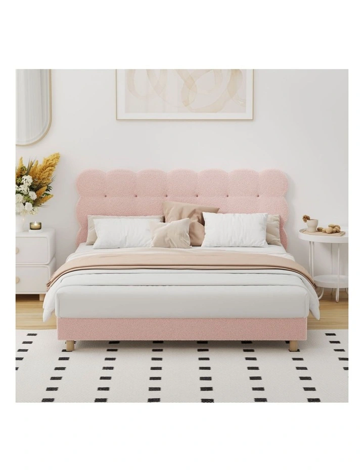 Oikiture Bed Frame Queen Size Tufted Bedhead Boucle Fabric Pink image 5
