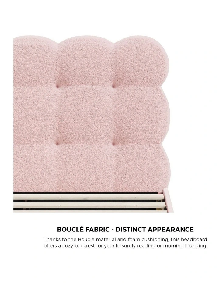 Oikiture Bed Frame Queen Size Tufted Bedhead Boucle Fabric Pink image 6