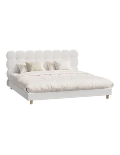 Oikiture Bed Frame King Size Tufted Bedhead Boucle Fabric White