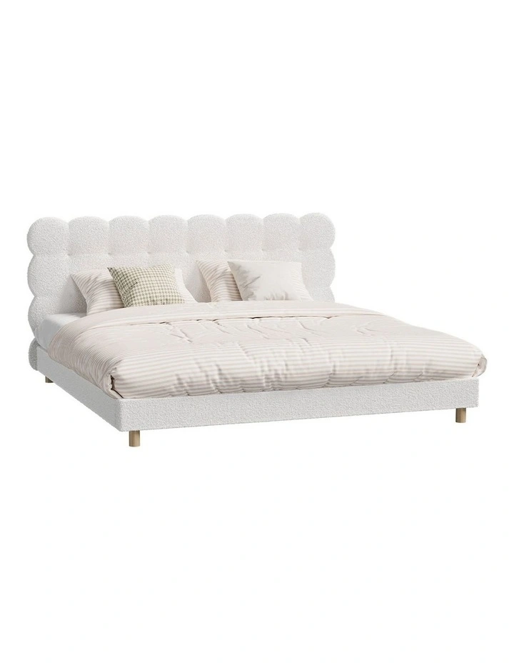 Oikiture Bed Frame King Size Tufted Bedhead Boucle Fabric White image 1