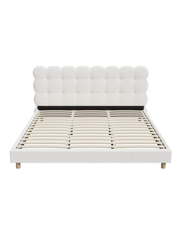Oikiture Bed Frame King Size Tufted Bedhead Boucle Fabric White image 2