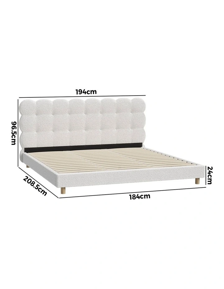Oikiture Bed Frame King Size Tufted Bedhead Boucle Fabric White image 3