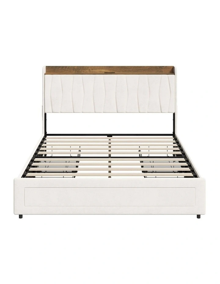 Oikiture Bed Frame Queen Size with 4 Drawers Charging Station USB Ports Beige image 2