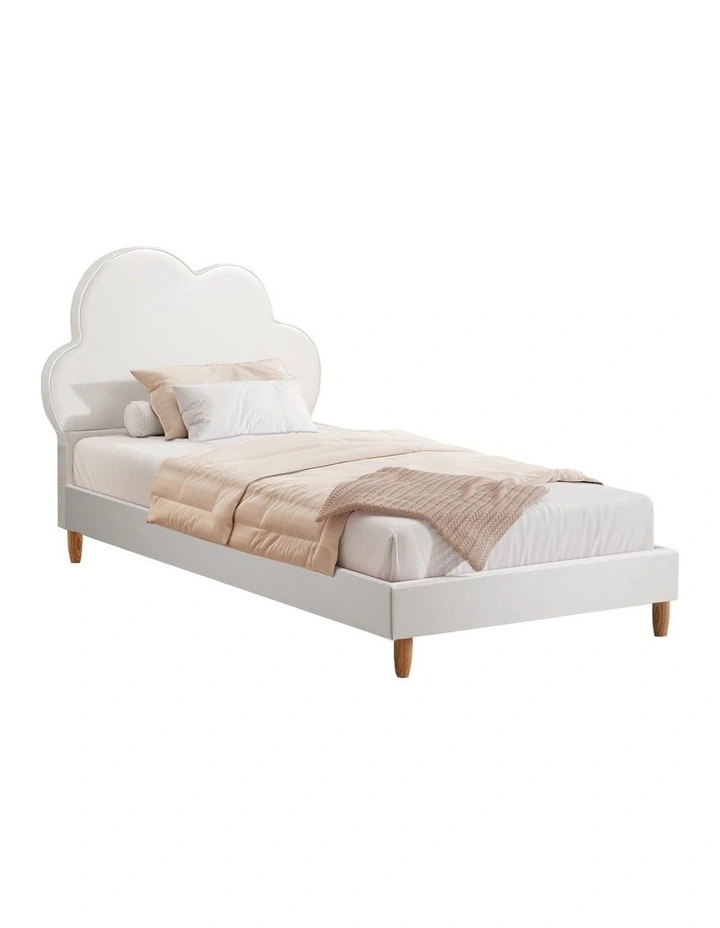 Oikiture Bed Frame Single Size Cloud Kids Bed Frame White Leather image 1