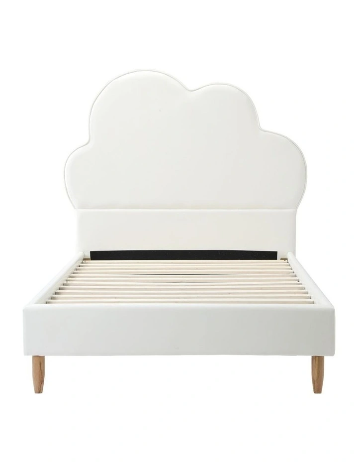 Oikiture Bed Frame Single Size Cloud Kids Bed Frame White Leather image 2