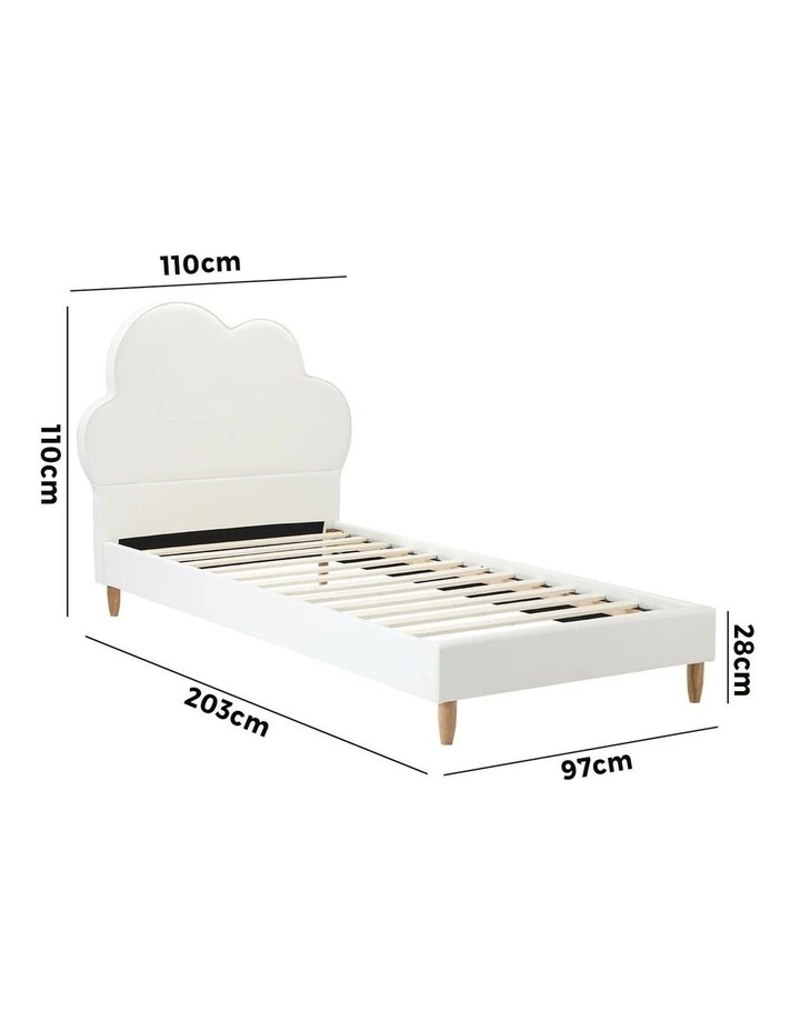 Oikiture Bed Frame Single Size Cloud Kids Bed Frame White Leather image 3