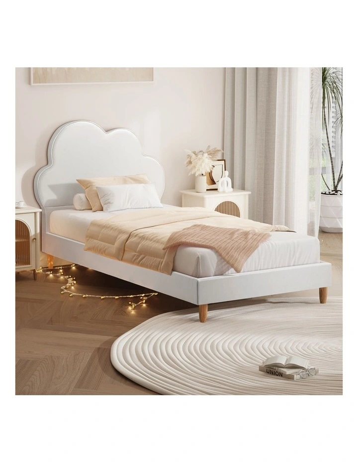 Oikiture Bed Frame Single Size Cloud Kids Bed Frame White Leather image 4