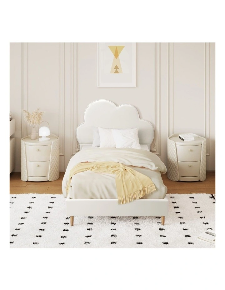 Oikiture Bed Frame Single Size Cloud Kids Bed Frame White Leather image 5
