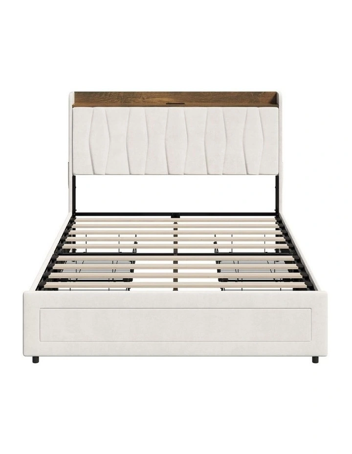 Oikiture Bed Frame Double Size with 4 Drawers Charging Station USB Ports Beige image 2