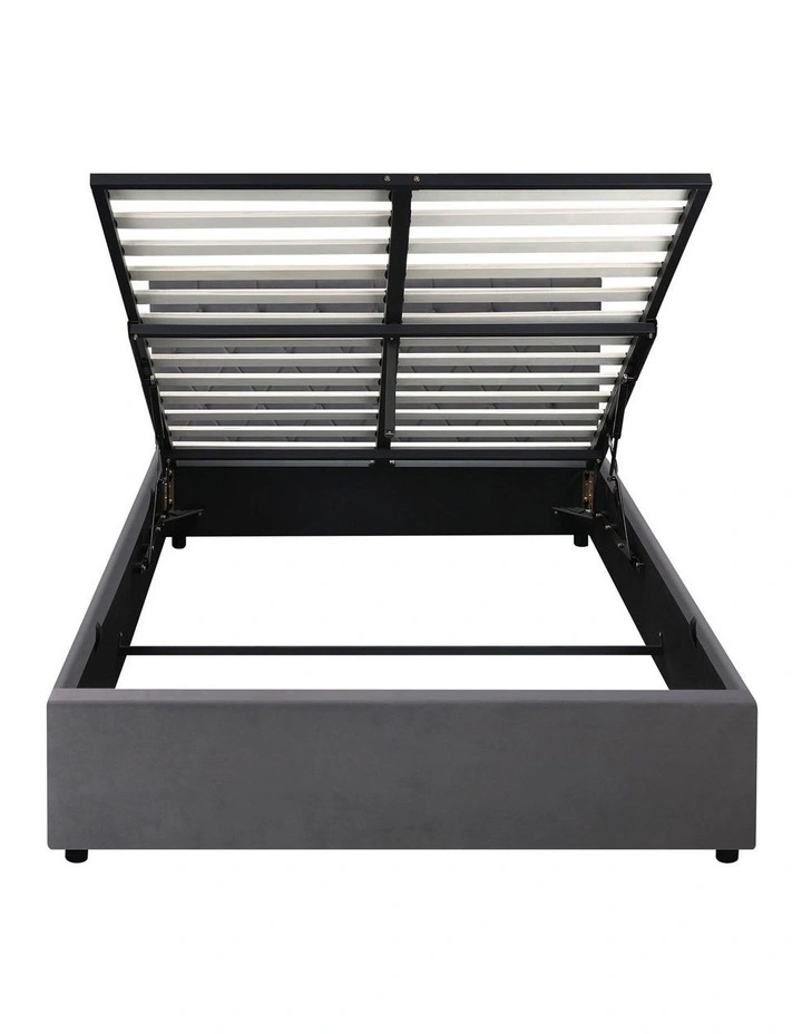 Oikiture Bed Frame Queen Size Gas Lift Storage Base Grey Velvet COTI image 2