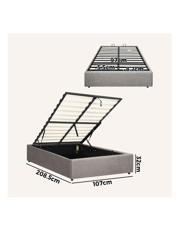 Oikiture Bed Frame King Single Size Gas Lift Base with Storage image 3