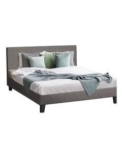Oikiture Bed Frame Queen Size Wooden Slats Grey Fabric