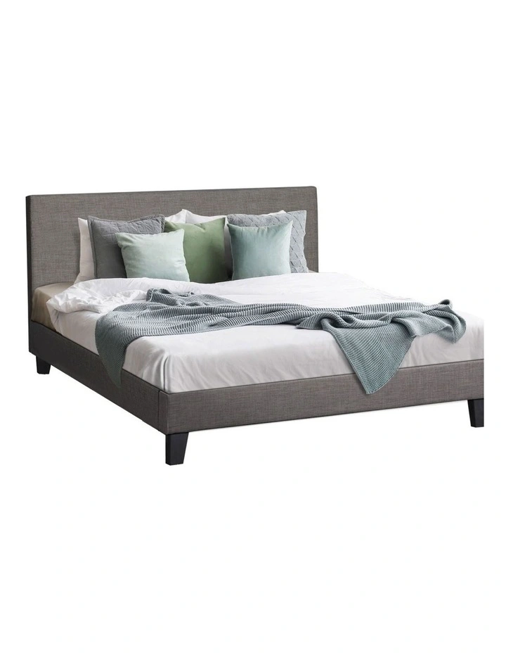 Oikiture Bed Frame Queen Size Wooden Slats Grey Fabric image 1