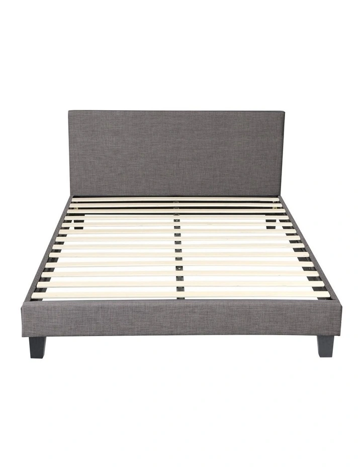 Oikiture Bed Frame Queen Size Wooden Slats Grey Fabric image 2