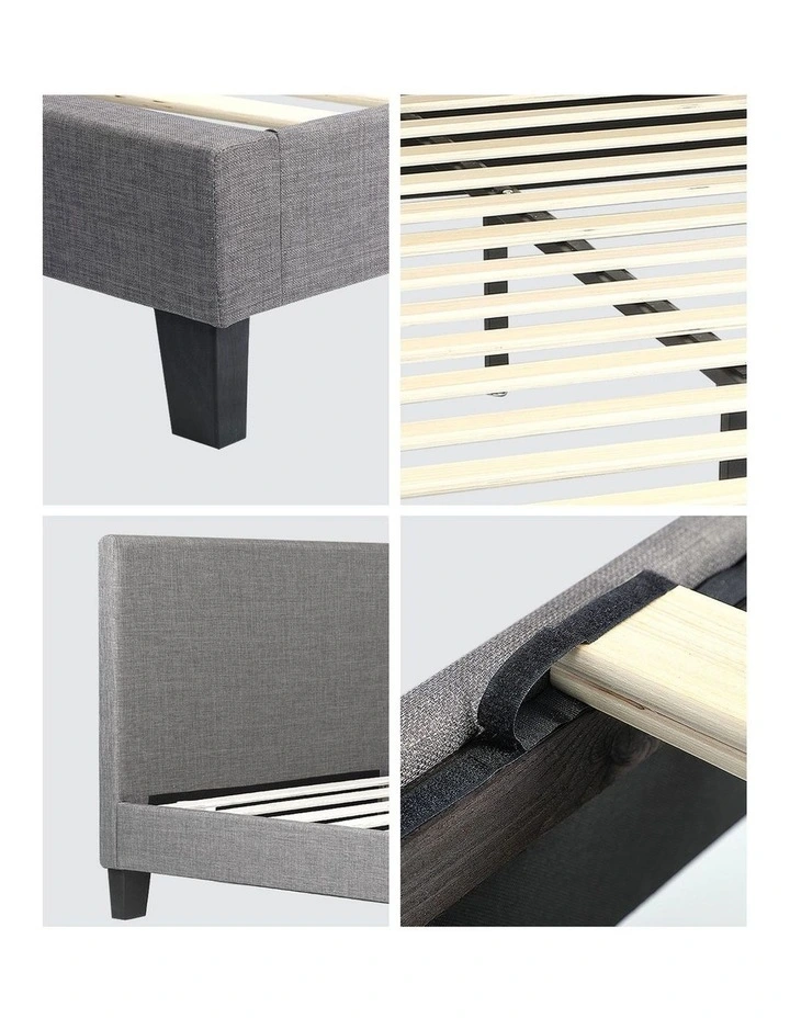 Oikiture Bed Frame Queen Size Wooden Slats Grey Fabric image 6
