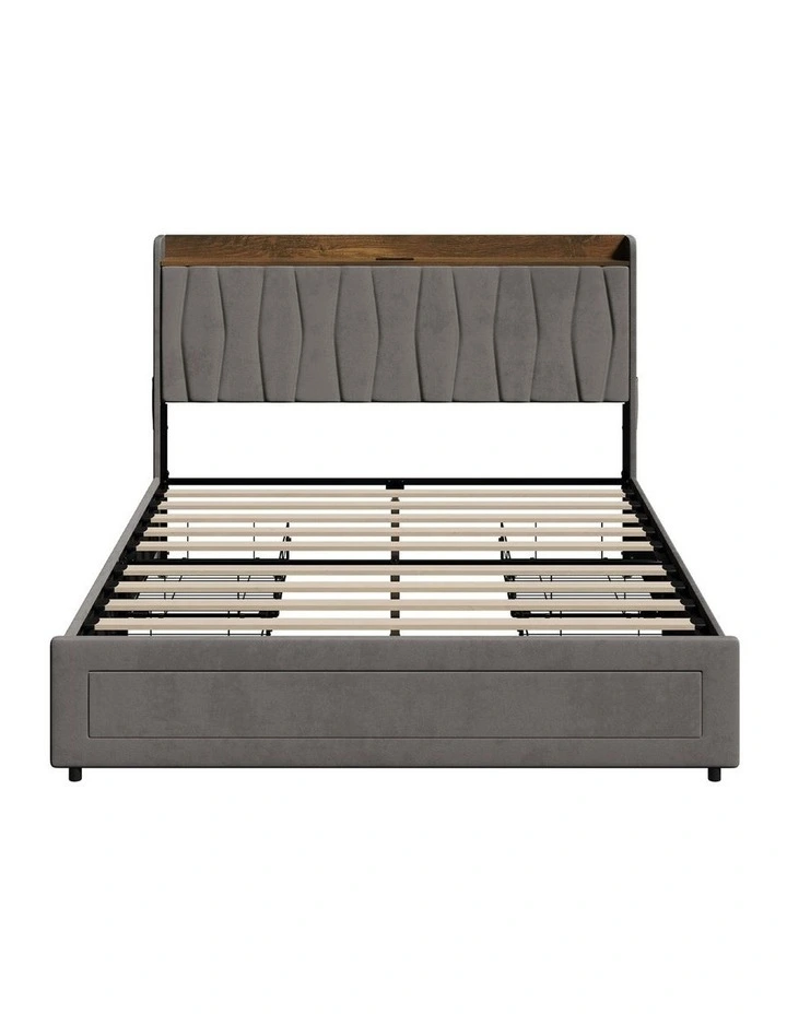 Oikiture Bed Frame Double Size with 4 Drawers Charging Station USB Ports Grey image 2