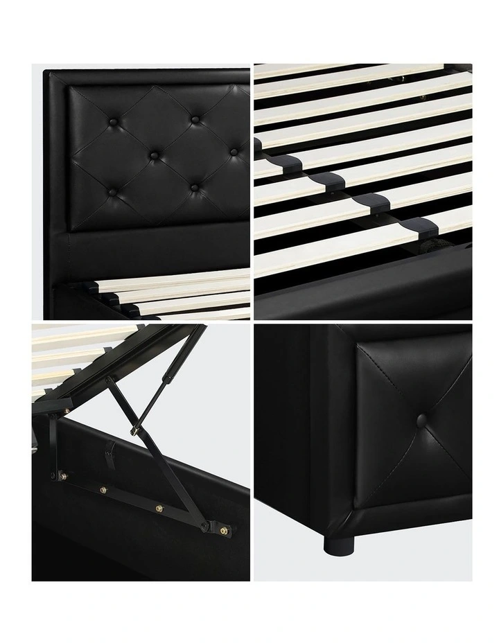 Oikiture Bed Frame Double Size Gas Lift Base With Storage Black Leather image 7
