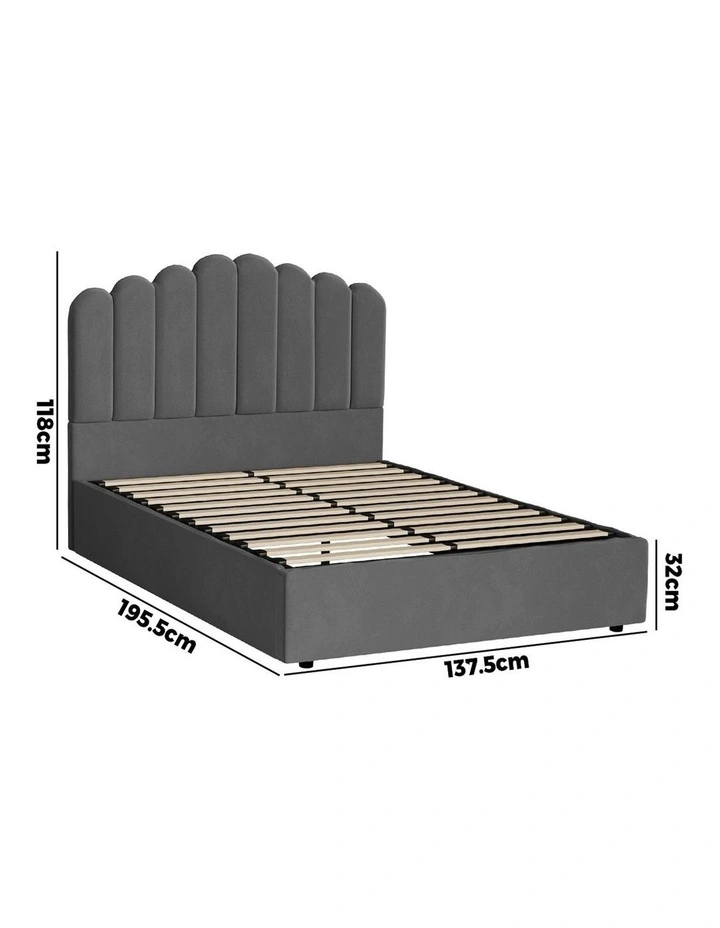 Oikiture Bed Frame Double Size Gas Lift Bed Base With Storage Velvet KLON image 3