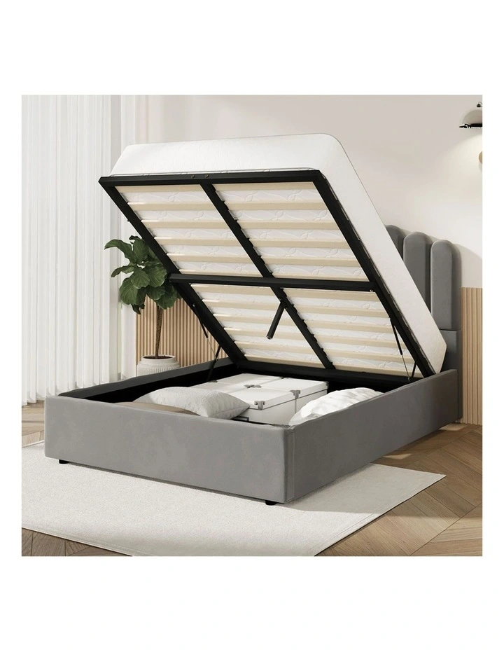Oikiture Bed Frame Double Size Gas Lift Bed Base With Storage Velvet KLON image 5