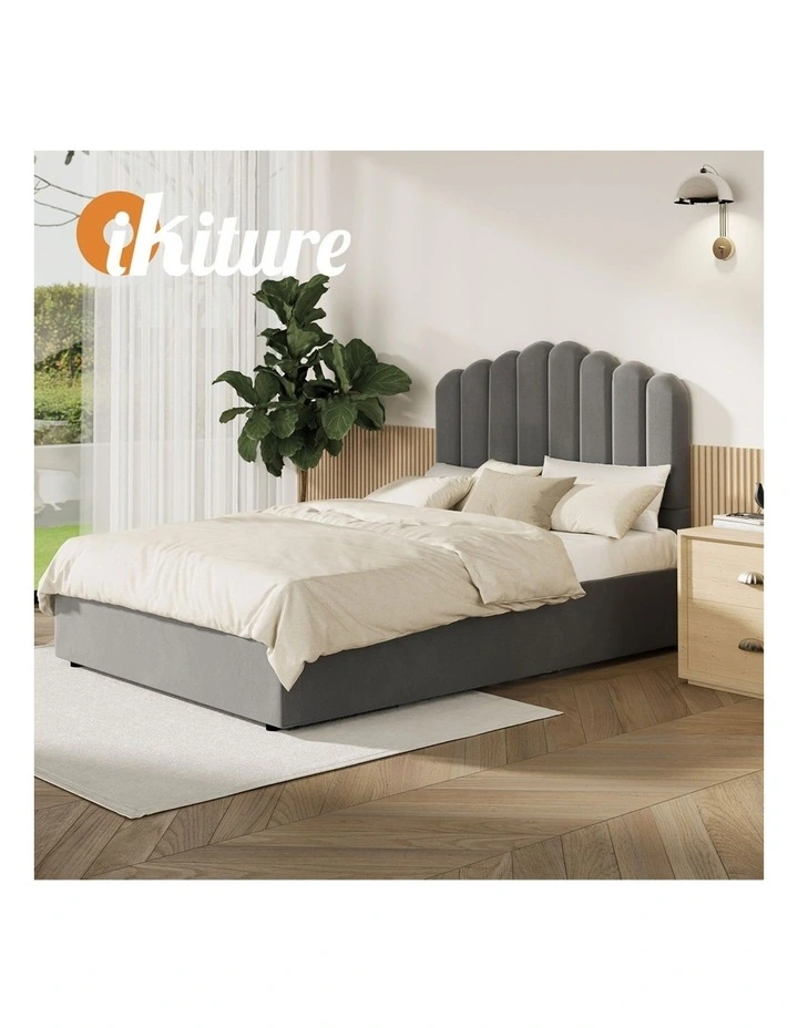 Oikiture Bed Frame Double Size Gas Lift Bed Base With Storage Velvet KLON image 7