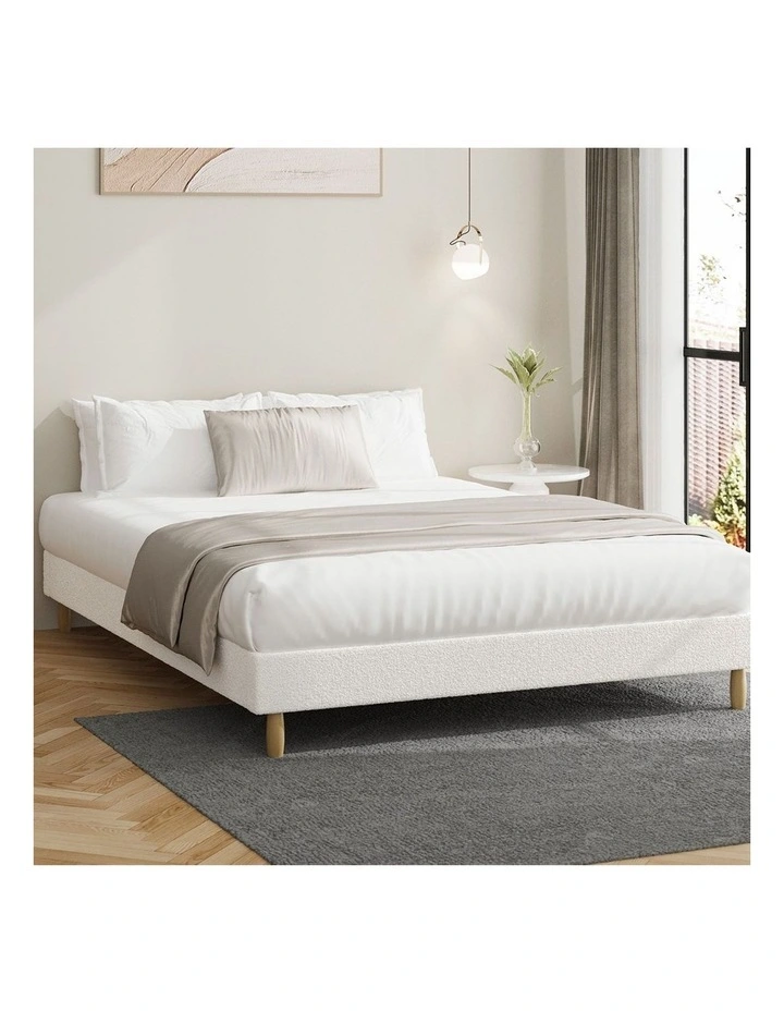 Oikiture Bed Frame Queen Size Bed Base White Boucle image 4