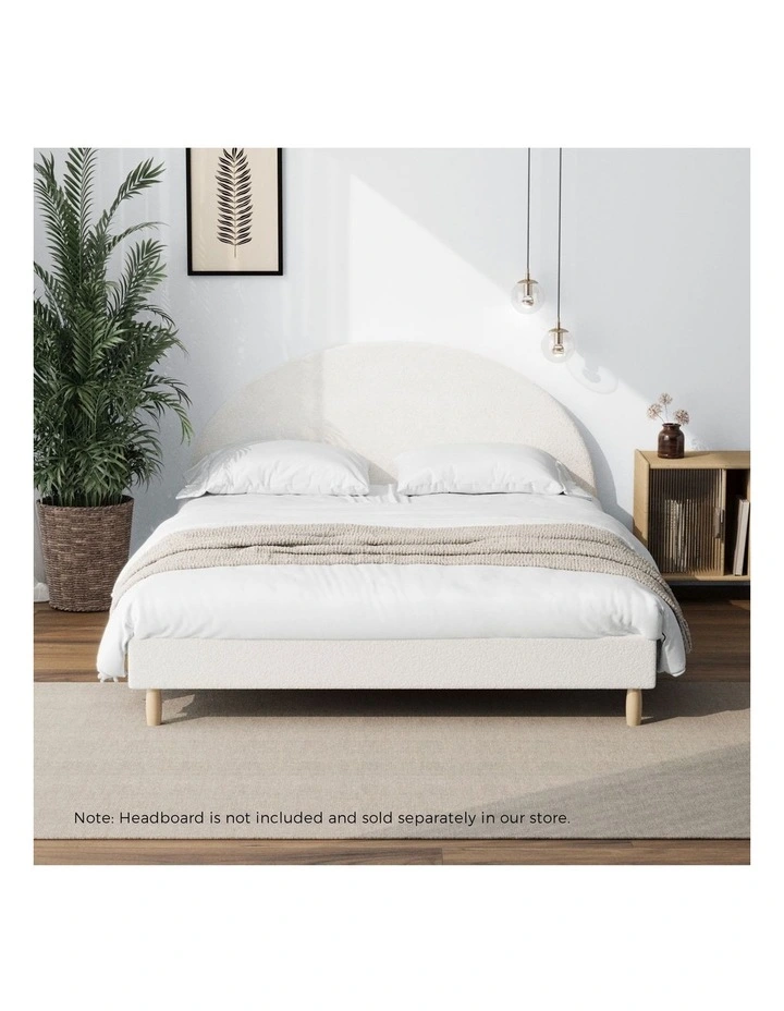 Oikiture Bed Frame Queen Size Bed Base White Boucle image 5