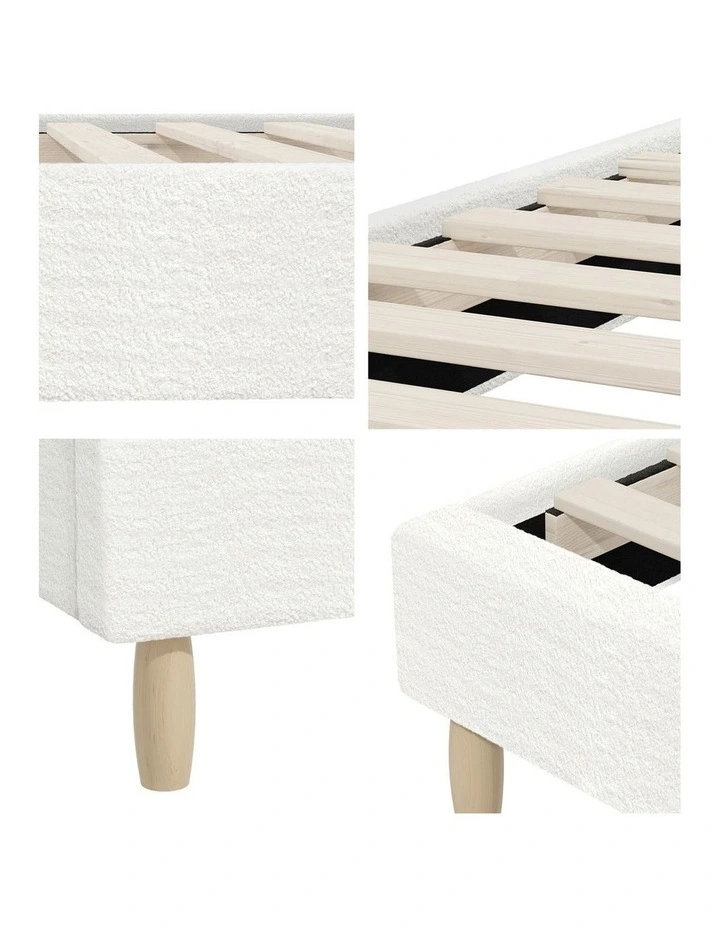Oikiture Bed Frame Queen Size Bed Base White Boucle image 6