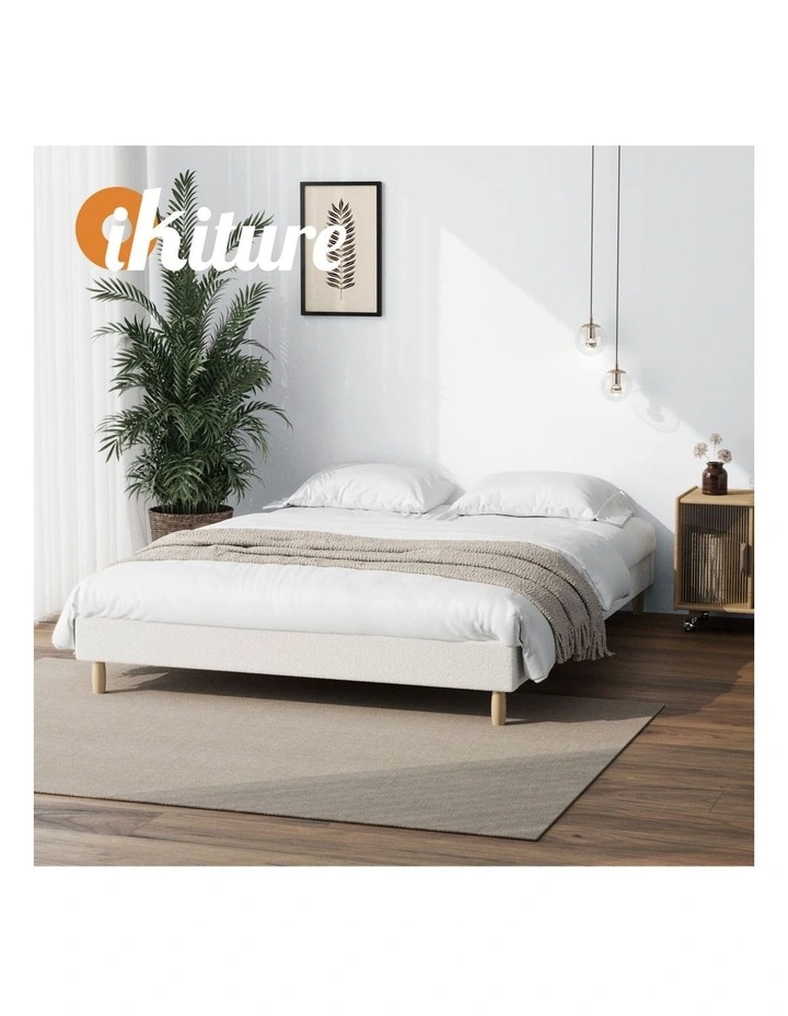 Oikiture Bed Frame Queen Size Bed Base White Boucle image 7