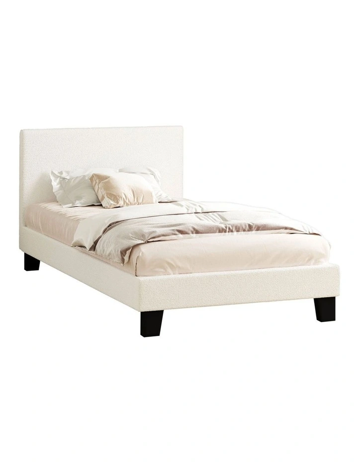 Oikiture Bed Frame King Single Size Boucle Beds Wooden Slats image 1