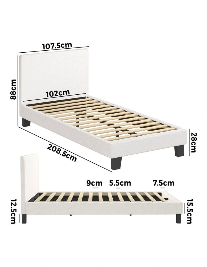 Oikiture Bed Frame King Single Size Boucle Beds Wooden Slats image 3