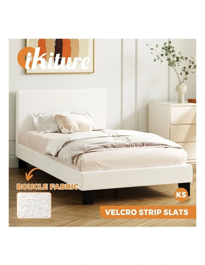 Oikiture Bed Frame King Single Size Boucle Beds Wooden Slats image 4