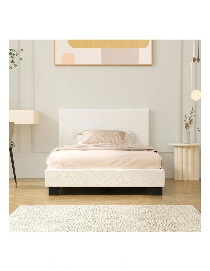 Oikiture Bed Frame King Single Size Boucle Beds Wooden Slats image 5